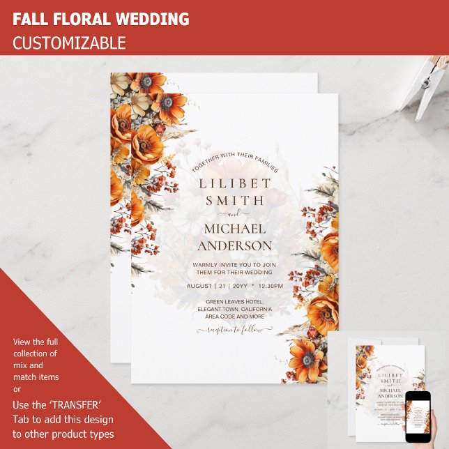 FALL WEDDING THEME | BRURNT-ORANGE | RUSTISK BLOMM INBJUDNINGAR (Skapare uppladdad)