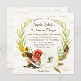Fall Wedding Wandeann Boho Feather Birch Bark Squa Inbjudningar
