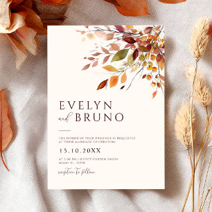 Fall Wedding Watercolor Höst löv Inbjudningar