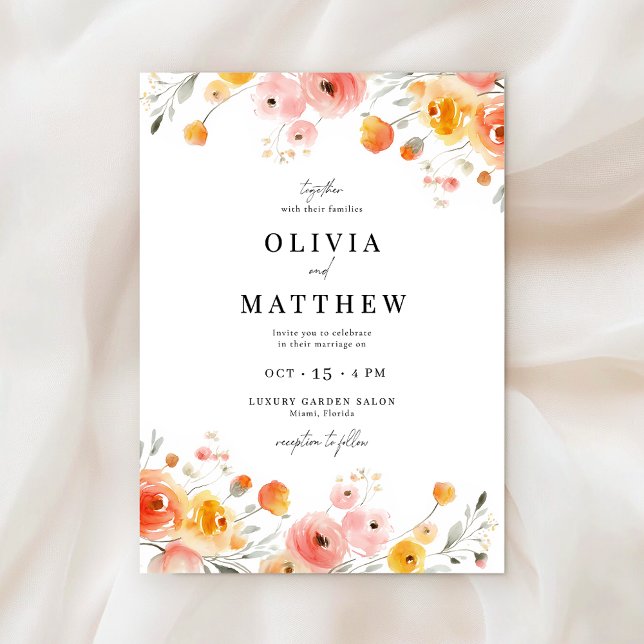 Fall Wedding Watercolor Modern Rustic Blommigt Inbjudningar (Skapare uppladdad)