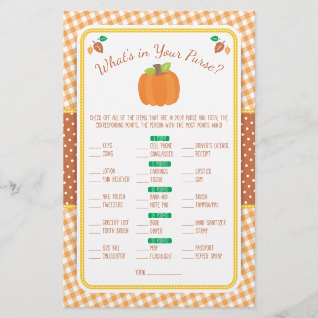 Fall What's in your Purse Baby Shower Game Flyer (Framsida)
