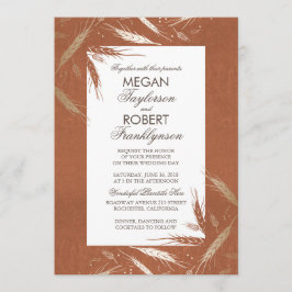 Fall Wheat Guld och Orange Rustic Bröllop Inbjudningar