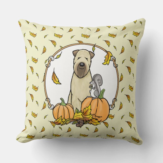 Fall Wheaten Terrier (vävs 1b2) Pumpkins Cute Kudde (Framsida)