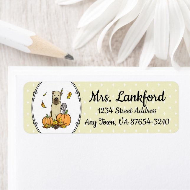 Fall Wheaten Terrier (vävs 1b2) Pumpkins Cute Returadress Etikett (Insitu)