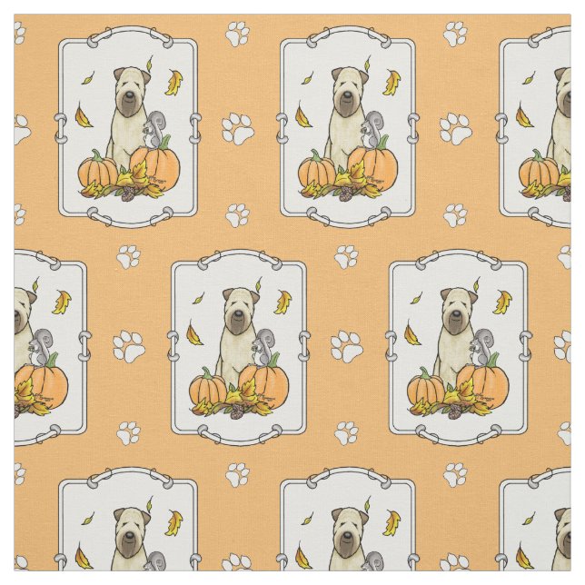 Fall Wheaten Terrier (vävs 1b2) Pumpkins Cute Tyg (Provkarta)