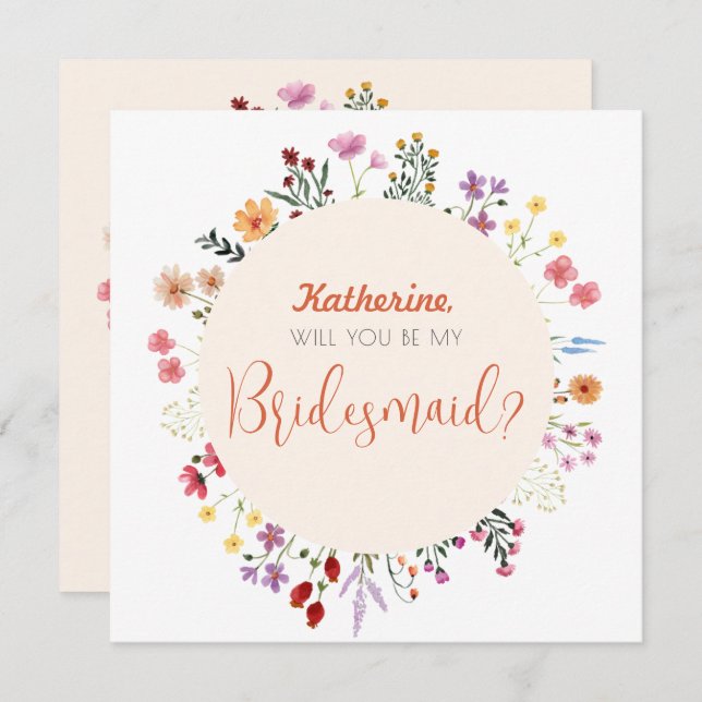 Fall Whimsical Wildblomme Blommigt Bridesmaid Inbjudningar (Fram/baksida)