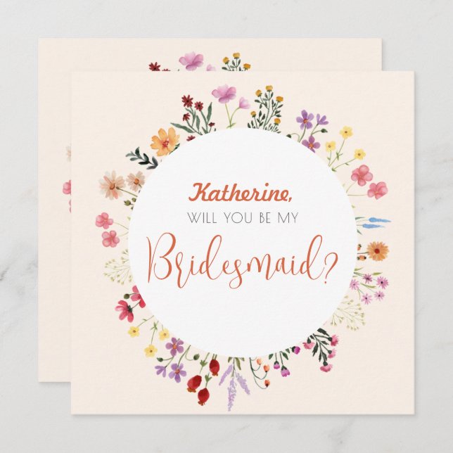 Fall Whimsical Wildblomme Blommigt Bridesmaid-skri Inbjudningar (Fram/baksida)