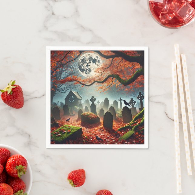 Fall Whimsigoth Misty Moonlight Cemetery Découpage Pappersservett (Insitu)