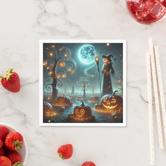 Fall Whimsigoth Moonlight Pumpkin Patch Découpage Pappersservett (Insitu)