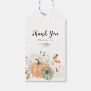 Fall White Blommigt Pumpkin Tack Märkre Presentetikett