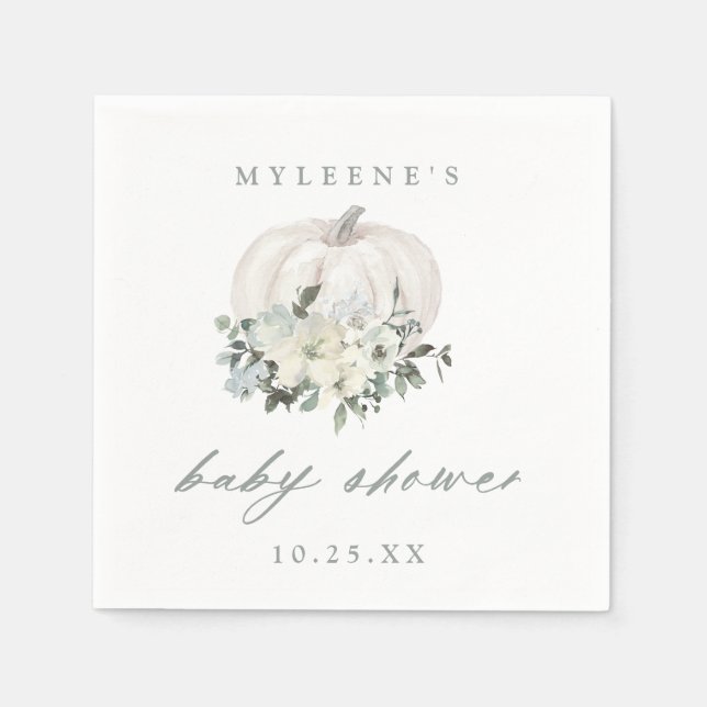 Fall White & Grått Pumpkin Baby Shower Pappersservett (Framsidan)