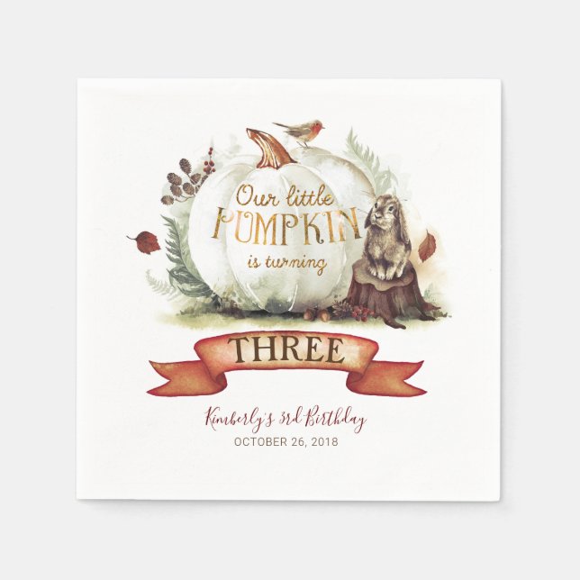 Fall White och Guld Pumpkin Birthday Pappersservett (Framsidan)