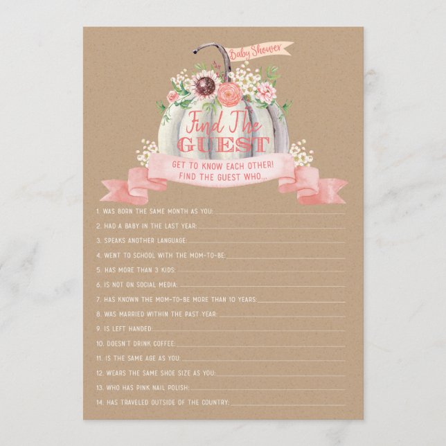 Fall White Pumpkin Baby Shower Hitta gästspel Meny (Framsida)