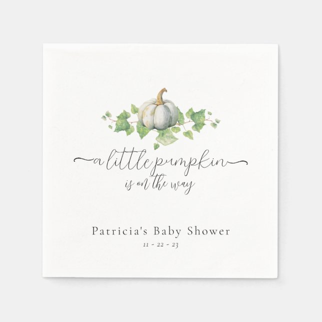 Fall White Pumpkin Baby Shower Napkins Pappersservett (Framsidan)