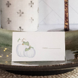 Fall White Pumpkin & Greenery Watercolor Bröllop Placeringskort