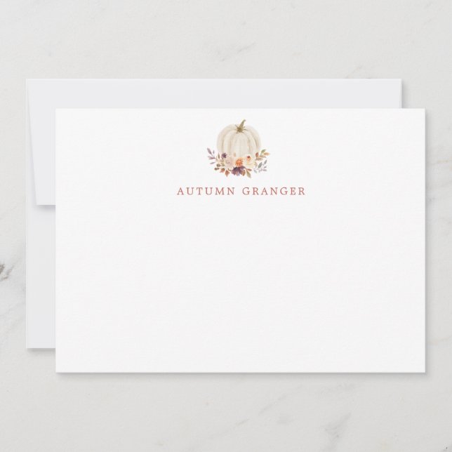 Fall White Pumpkin Terracorra & Lila blommor Anteckningskort (Framsida)