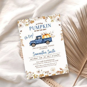 Fall WildblomBlue Pumpkin Lastbil Baby Shower Inbjudningar