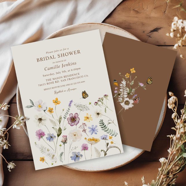Fall WildblomBoho Möhippa Inbjudningar (Wildflower Fall Boho Bridal Shower Invitation)