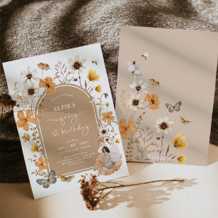 Fall Wildblomma Fairy First Birthday Garden Party Inbjudningar