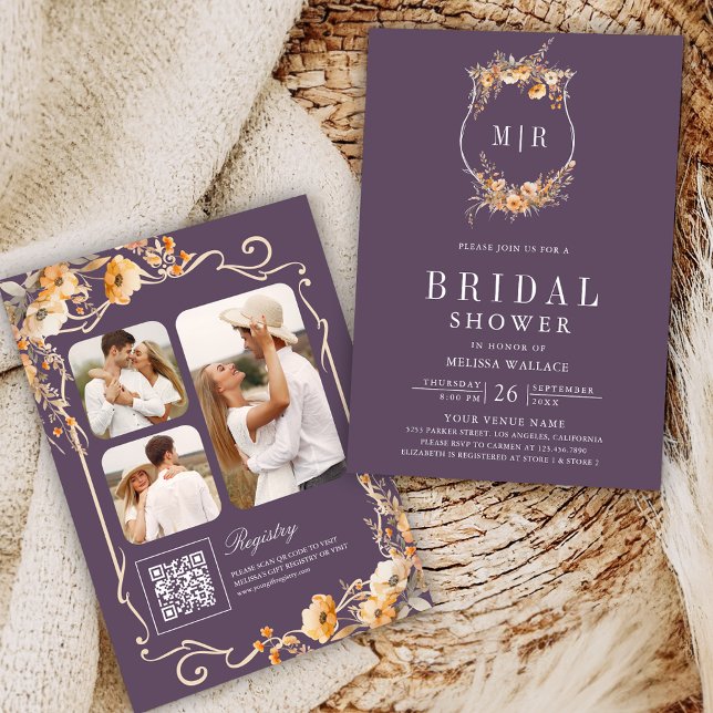 Fall Wildblomma QR Code Dusty Lila Möhippa Inbjudningar (Skapare uppladdad)