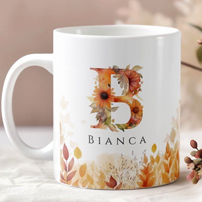 Fall Wildblommonogram Initial Brev B Kaffemugg (Skapare uppladdad)