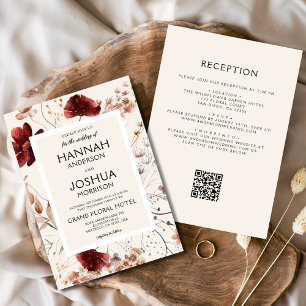 Fall Wildblommor Blommigt Boho QR Code Bröllop Inbjudningar