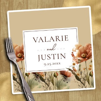 Fall Wildblommor Blommigt Bröllop Napkins Pappersservett