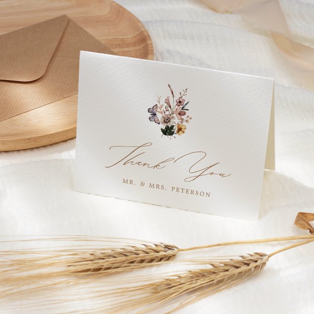 Fall Wildblommor Bouquet Foldad Bröllop Tack Kort (Skapare uppladdad)