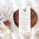 Fall Wildblommor Bröllop Menu Meny<br><div class="desc">Fyll Wildblommor Bröllop Menu med rubriken "meny" i ett brunt modernt kalligrafteckensnitt på en terracotta-bakgrund. Redigera med namn,  datum och meny för bröllop i brunt. Klicka på "anpassa ytterligare" om du vill justera layouten.</div>