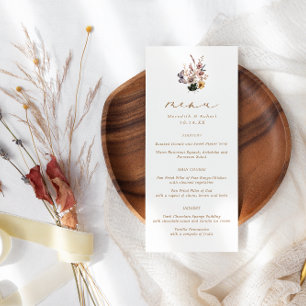Fall Wildblommor Bröllop Menu Meny