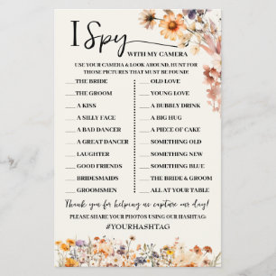 Fall Wildblommor I Spy Wedement Reception Game Car Flygblad