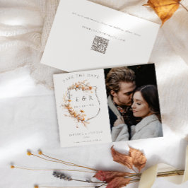 Fall Wildblommor Monogram Vapensköld QR Photo Bröl Spara Datumet