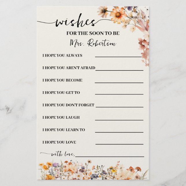 Fall Wildblommor Önskemål för snart, mrs Card Flygblad (Framsidan)