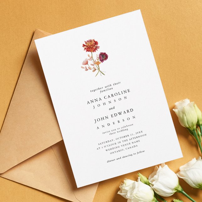 Fall Wildblommor Orange Rosa Blommigt Hösten Bröll Inbjudningar (Skapare uppladdad)