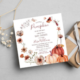 Fall Wildblommor Pumpkin är på väg som Baby Shower Inbjudningar