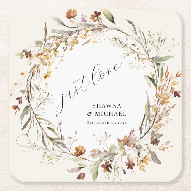 Fall Wildbloms Blommigt Autumn WAN BOHO Bröllop Underlägg Papper Kvadrat (Framsidan)