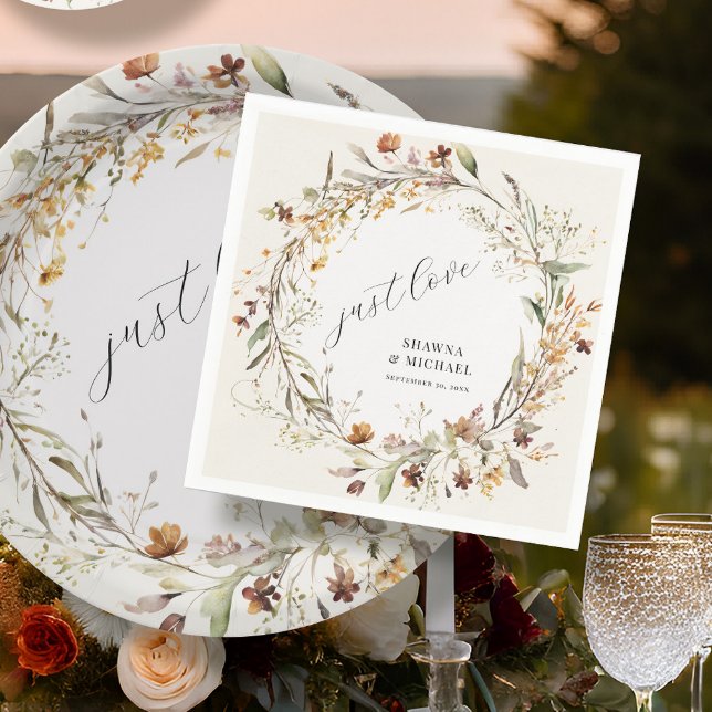 Fall Wildbloms Blommigt WAN Hösten BOHO Bröllop Pappersservett (Skapare uppladdad)