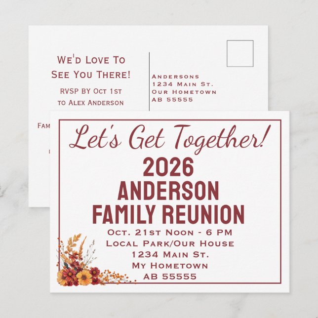 Fall Wildflower Get Together Reunion Postcard Helg Vykort (Fram/baksida)