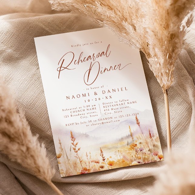 Fall Wildflower Mountain Rustic Rehearsal Dinner Inbjudningar (Fall Wildflower Mountain Rustic Rehearsal Dinner Invitation)