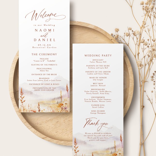 Fall Wildflower Mountain Rustic Wedding Programs Meny (Fall Wildflower Mountain Rustic Wedding Programs)