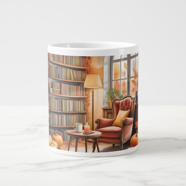 Fall Window Reading MUG — Cozy Chair & Books Jumbo Mugg (Framsidan)
