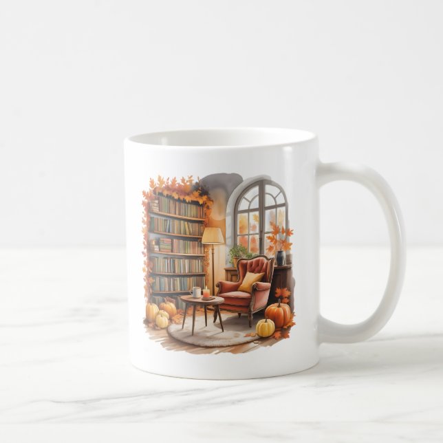 Fall Window Reading Mug — Cozy Chair & Books Kaffemugg (Höger)