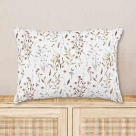Fall Winter Rustic Brown Flowers Löv Mönster Prydnadskudde