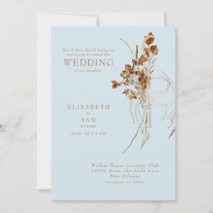 Fall Wispy Boho Himlar Blue Bride Parents Bröllop Inbjudningar