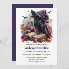 Fall Witch Raven Samhain Spooky Halloween Party Inbjudningar