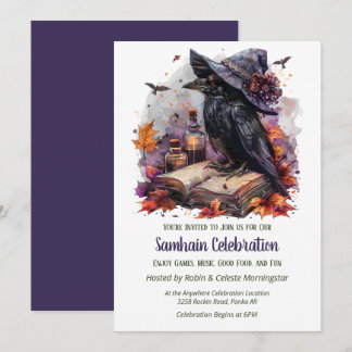 Fall Witch Raven Samhain Spooky Halloween Party Inbjudningar