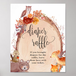 Fall Woodland Animals Baby Diaper Raffle Sign Poster