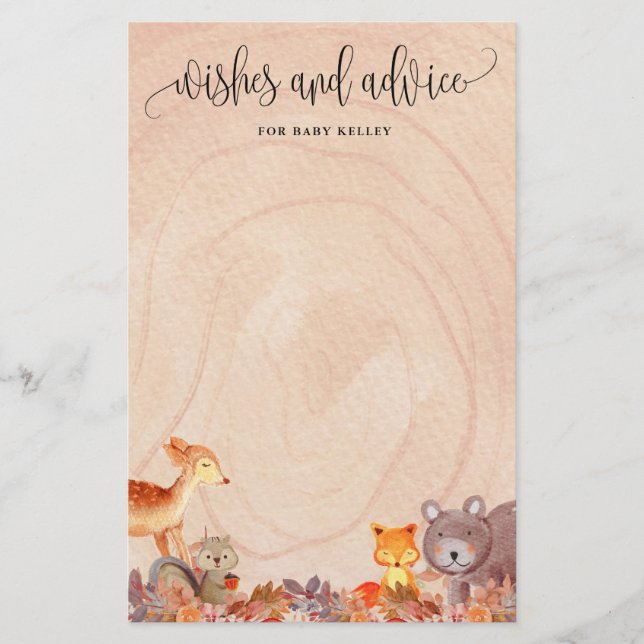 Fall Woodland Animals Baby Shower Advice Card (Framsida)