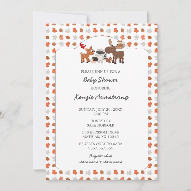 Fall Woodland Animals Baby Shower Inbjudan (Framsida)