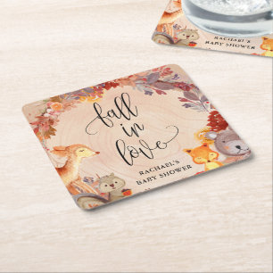Fall Woodland Animals Baby Shower Personlig Underlägg Papper Kvadrat
